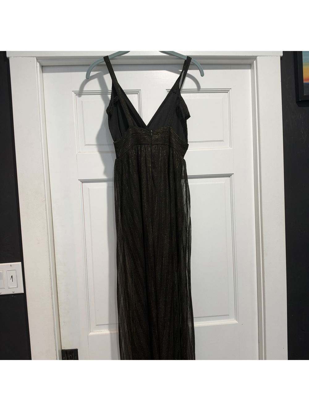 Jealous Tomato Maxi Dress M Black Gold Metallic Sheer